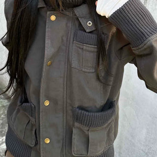 Gold Button Reversible Knit Color Block MA-1 Bomber Jumper