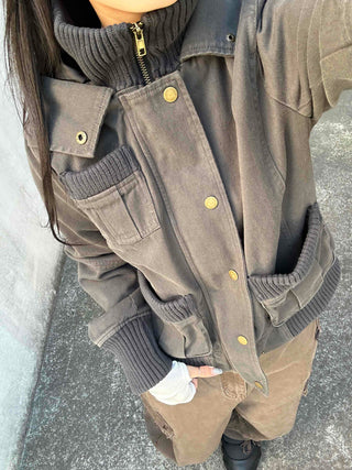 Gold Button Reversible Knit Color Block MA-1 Bomber Jumper