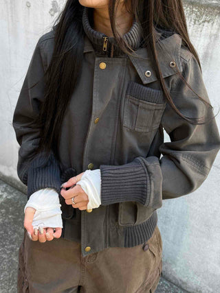 Gold Button Reversible Knit Color Block MA-1 Bomber Jumper