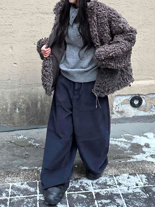 Double Snap Wool Short Crop Zip-Up