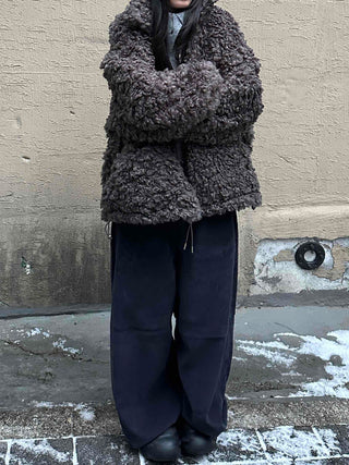 Double Snap Wool Short Crop Zip-Up