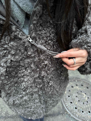 Double Snap Wool Short Crop Zip-Up