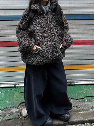 Double Snap Wool Short Crop Zip-Up