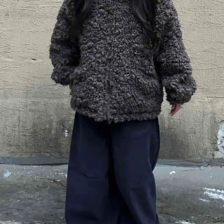 Double Snap Wool Short Crop Zip-Up