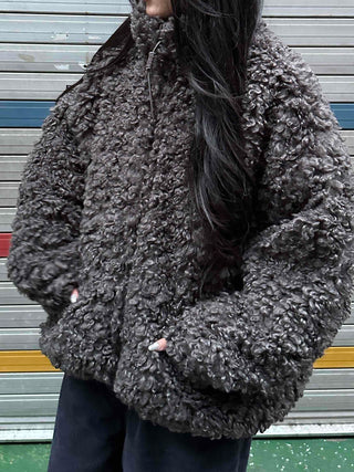Double Snap Wool Short Crop Zip-Up