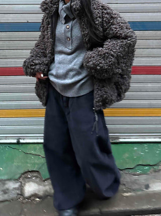 Double Snap Wool Short Crop Zip-Up