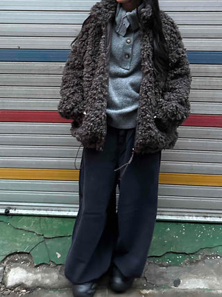 Double Snap Wool Short Crop Zip-Up