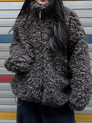 Double Snap Wool Short Crop Zip-Up