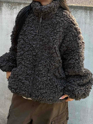Double Snap Wool Short Crop Zip-Up