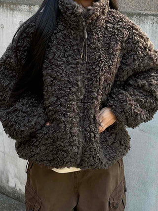 Double Snap Wool Short Crop Zip-Up