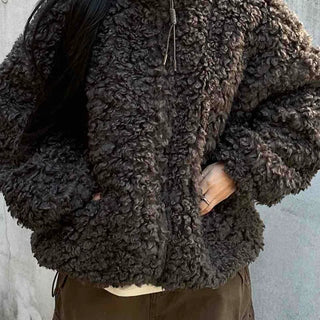 Double Snap Wool Short Crop Zip-Up