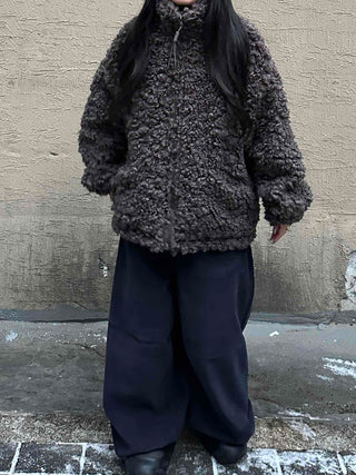 Double Snap Wool Short Crop Zip-Up