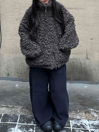 Double Snap Wool Short Crop Zip-Up