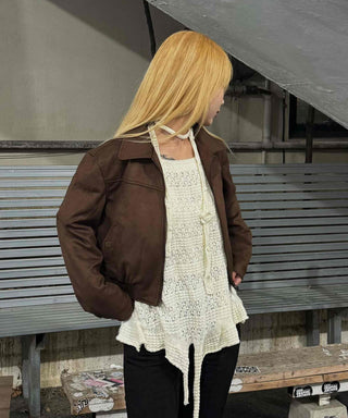 Vintage Loose Fit Collared Crop Jacket