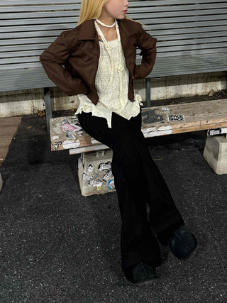 Vintage Loose Fit Collared Crop Jacket
