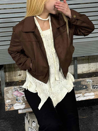 Vintage Loose Fit Collared Crop Jacket
