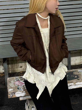 Vintage Loose Fit Collared Crop Jacket