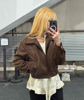 Vintage Loose Fit Collared Crop Jacket