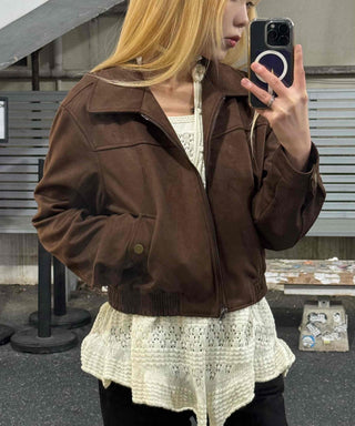 Vintage Loose Fit Collared Crop Jacket