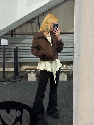 Vintage Loose Fit Collared Crop Jacket