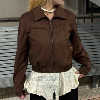 Vintage Loose Fit Collared Crop Jacket