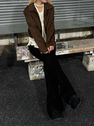 Vintage Loose Fit Collared Crop Jacket