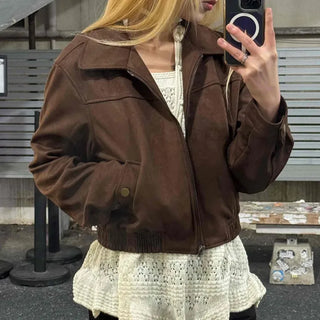 Vintage Loose Fit Collared Crop Jacket