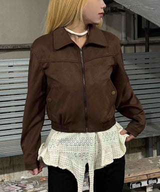 Vintage Loose Fit Collared Crop Jacket