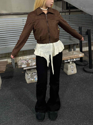 Vintage Loose Fit Collared Crop Jacket