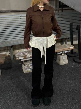 Vintage Loose Fit Collared Crop Jacket