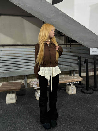 Vintage Loose Fit Collared Crop Jacket