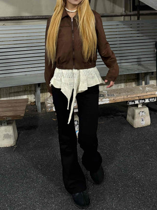 Vintage Loose Fit Collared Crop Jacket