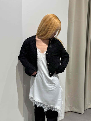 Vintage Boucle Gold Button V-Neck Short Jacket