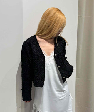 Vintage Boucle Gold Button V-Neck Short Jacket