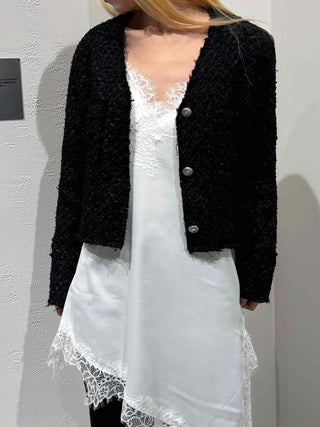 Vintage Boucle Gold Button V-Neck Short Jacket