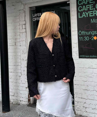 Vintage Boucle Gold Button V-Neck Short Jacket