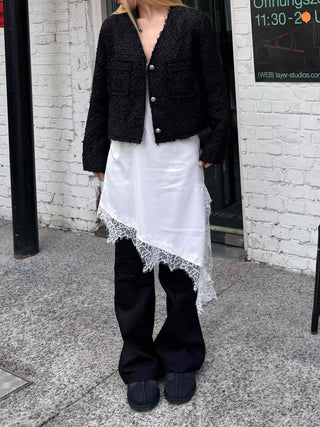 Vintage Boucle Gold Button V-Neck Short Jacket