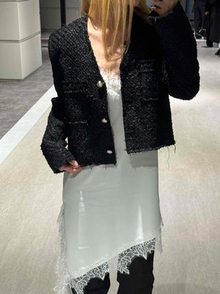 Vintage Boucle Gold Button V-Neck Short Jacket