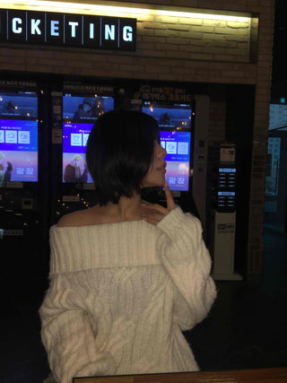 Cable Off-Shoulder Balloon Sleeve Knit