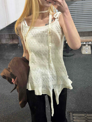 Romantic Eyelet Strap Shirred Frill Sleeveless