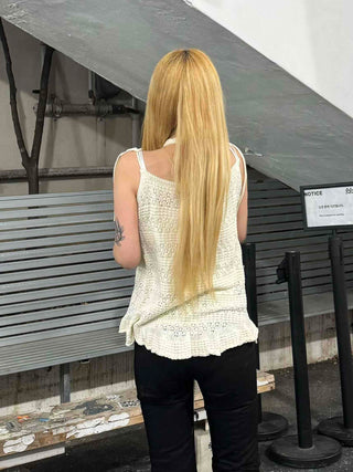 Romantic Eyelet Strap Shirred Frill Sleeveless