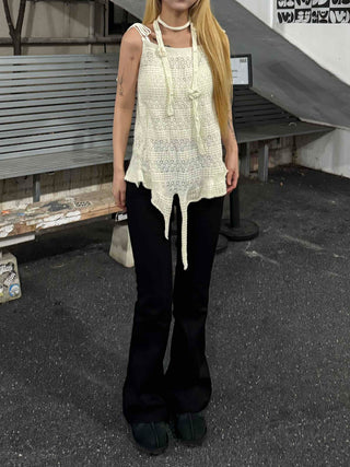 Romantic Eyelet Strap Shirred Frill Sleeveless