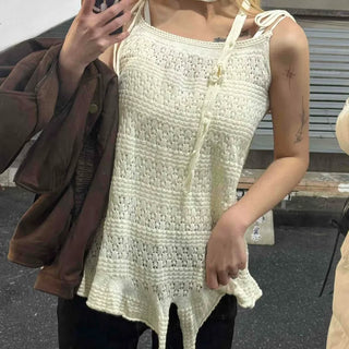 Romantic Eyelet Strap Shirred Frill Sleeveless