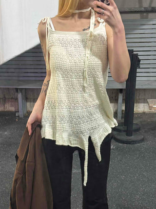 Romantic Eyelet Strap Shirred Frill Sleeveless