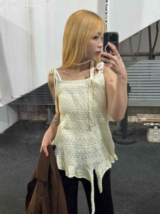Romantic Eyelet Strap Shirred Frill Sleeveless