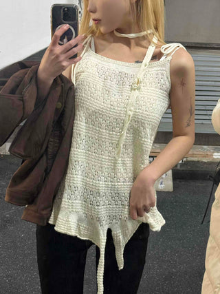 Romantic Eyelet Strap Shirred Frill Sleeveless