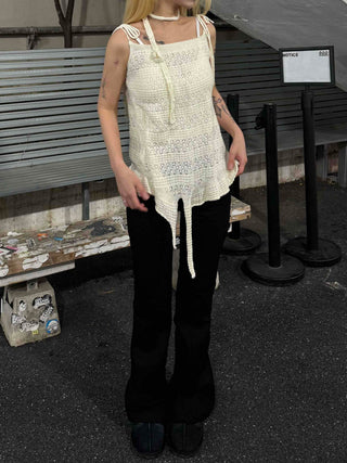 Romantic Eyelet Strap Shirred Frill Sleeveless