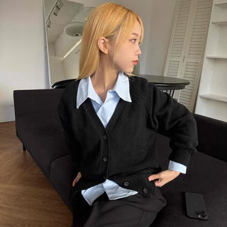 Andy Puff Shoulder Cropped Color Block Cardigan