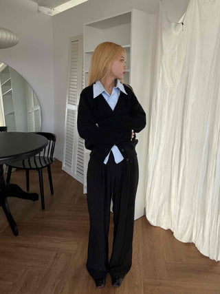 Andy Puff Shoulder Cropped Color Block Cardigan