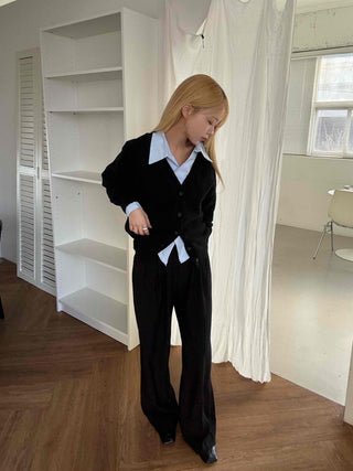 Andy Puff Shoulder Cropped Color Block Cardigan
